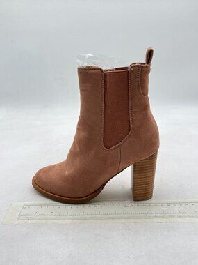 Tan Women Pointed Toe Ankle Boots Chelsea Booties Chunky Heel Pull On Shoes